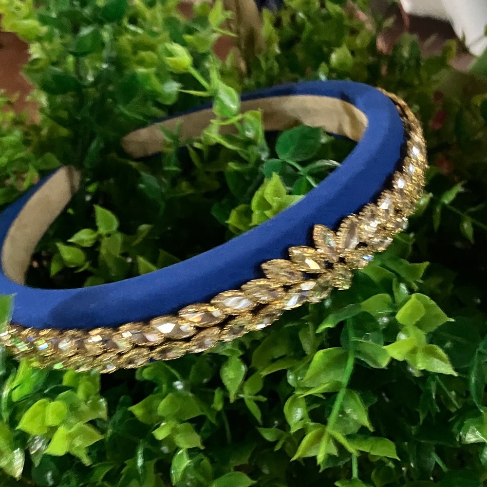 10/$13 NIP women royal Blue padded Headband with Gold accents  and rhinestones
